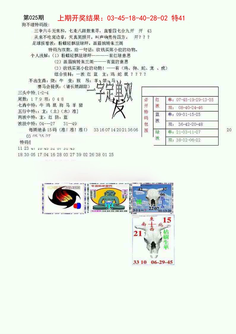 025期狗不理特码报[图]
