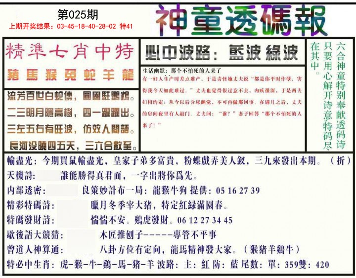 025期神童透码报[图]
