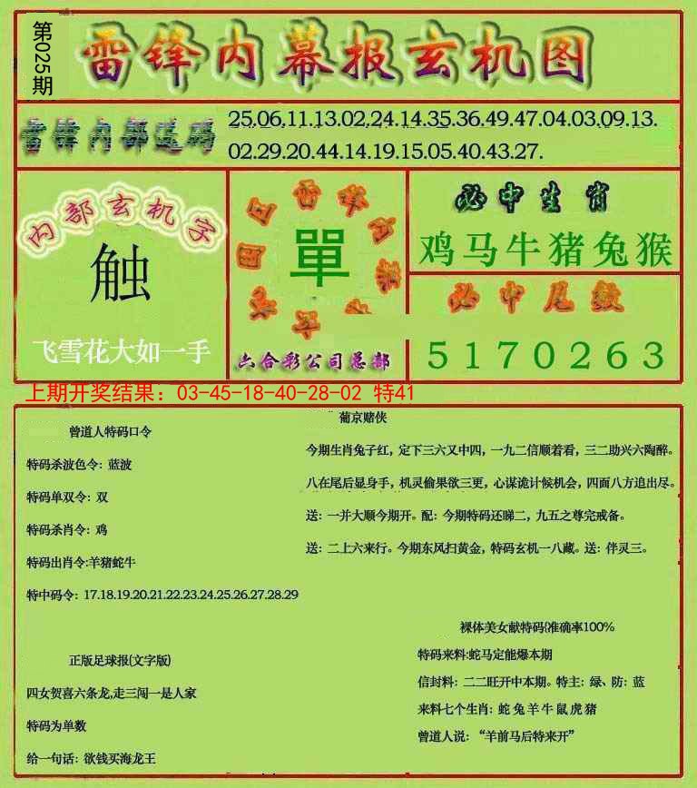 025期雷锋玄机报[图]