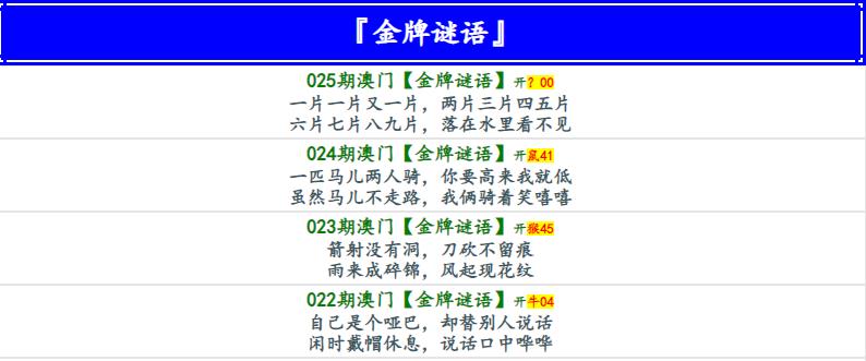 025期金牌谜语[图]