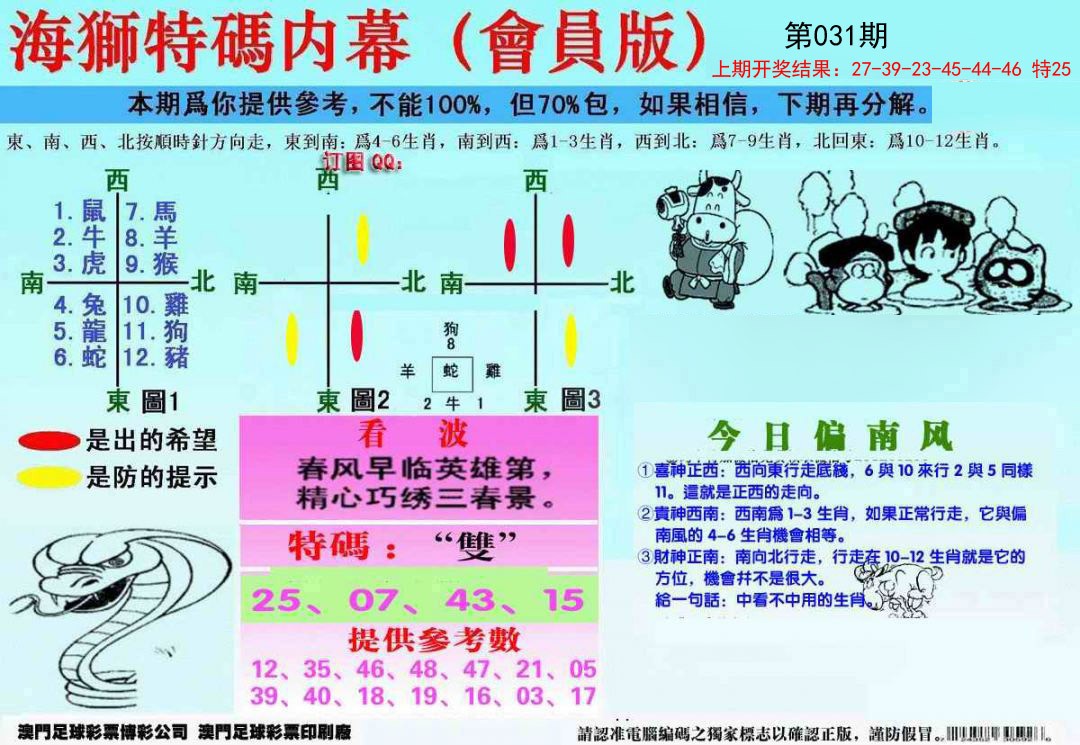 031期另版海狮特码内幕报[图]
