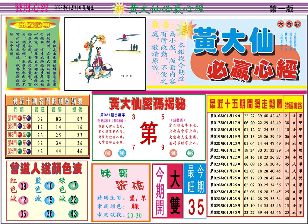031期黄大仙必赢心经A[图]
