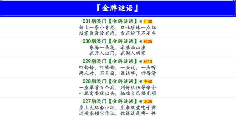 031期金牌谜语[图]