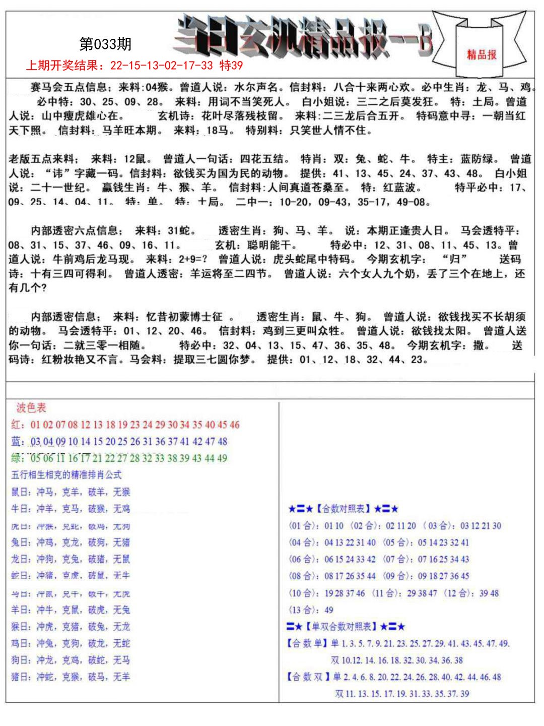 033期当日玄机精品报B[图]