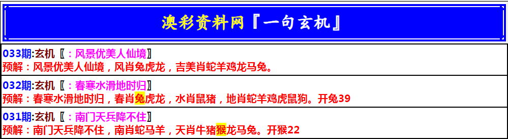 033期澳门一句玄机[图]