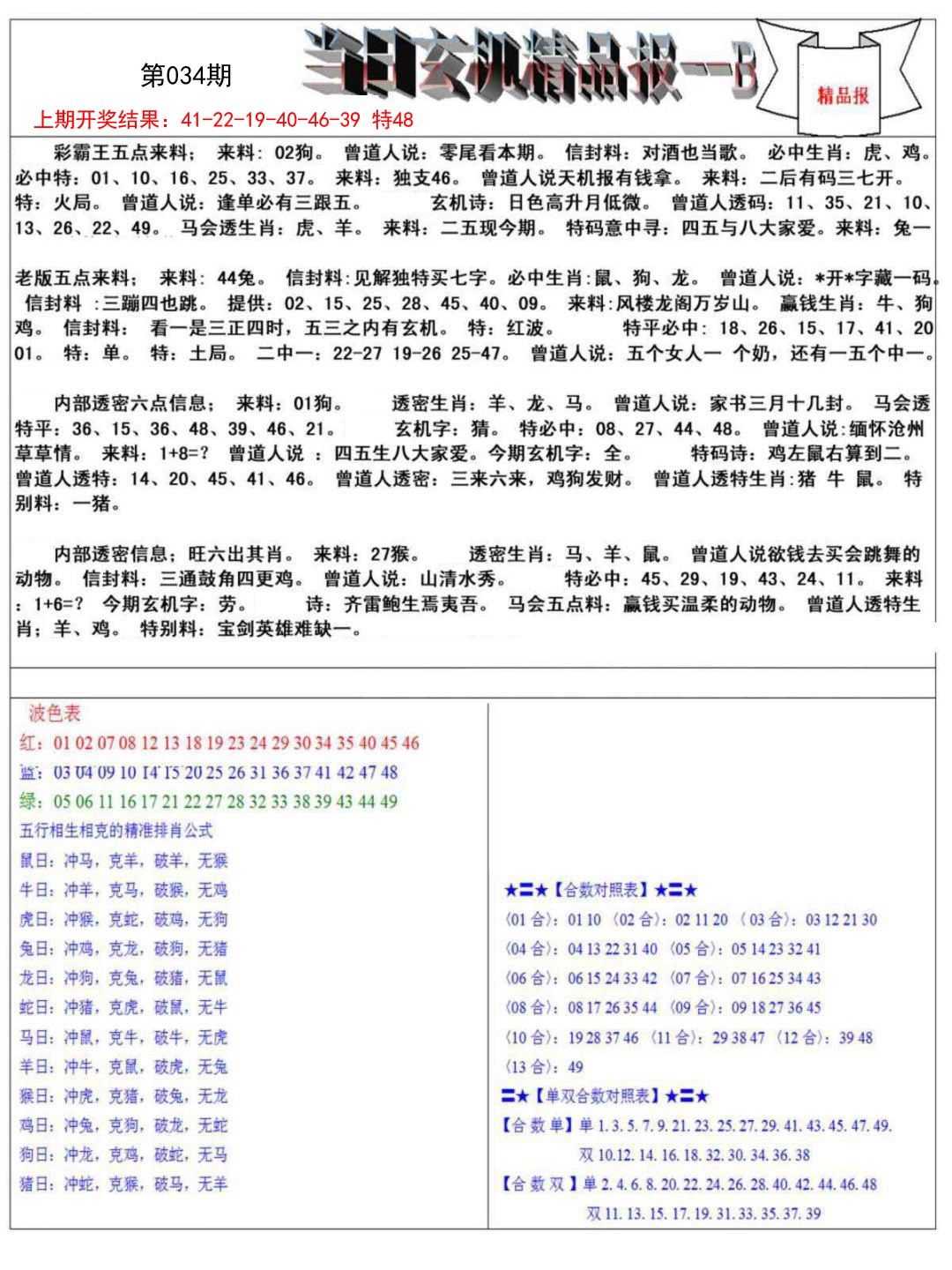 034期当日玄机精品报B[图]