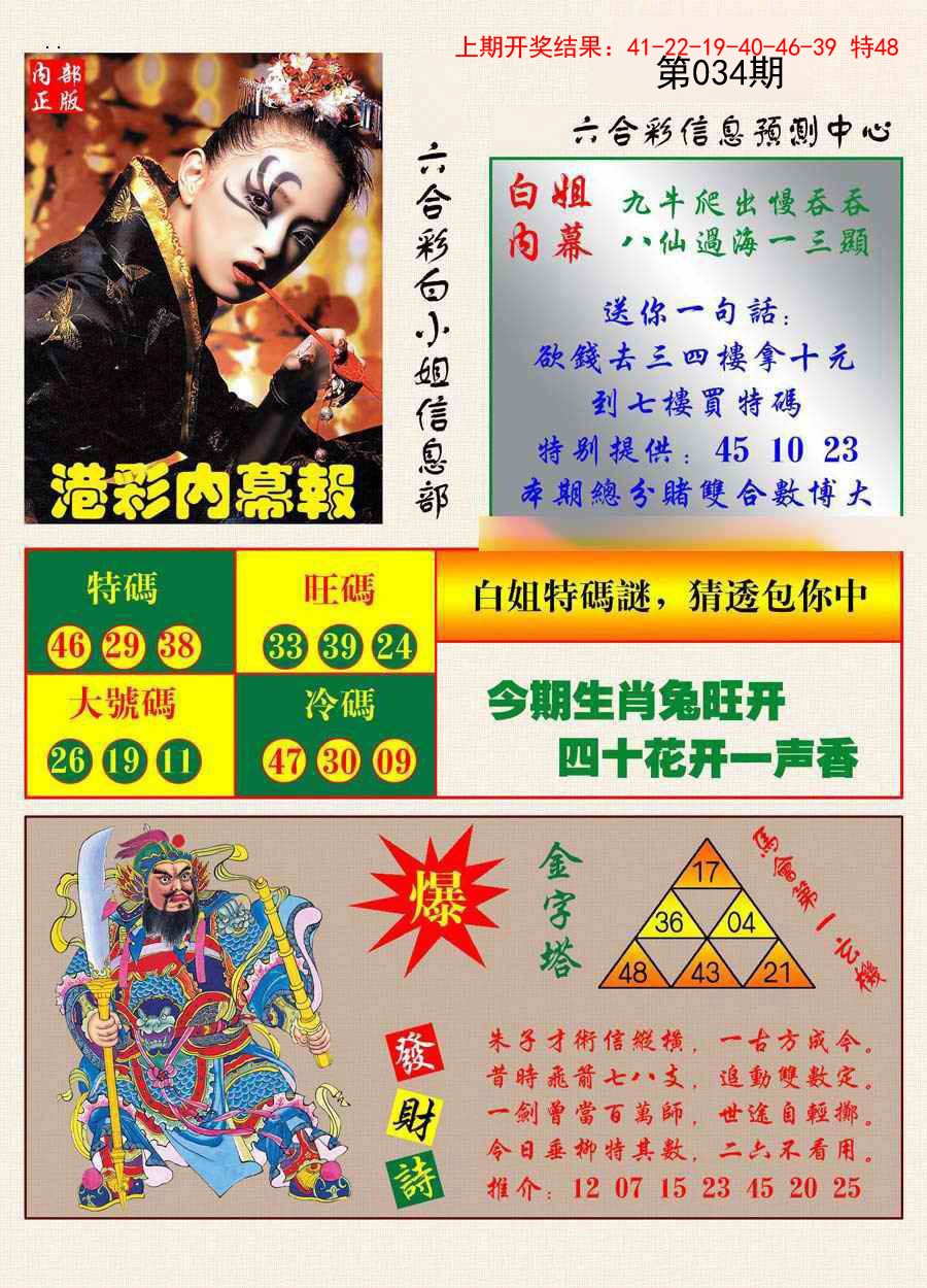 034期港彩内幕报[图]