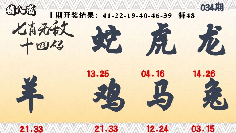 034期七肖无敌14码[图]