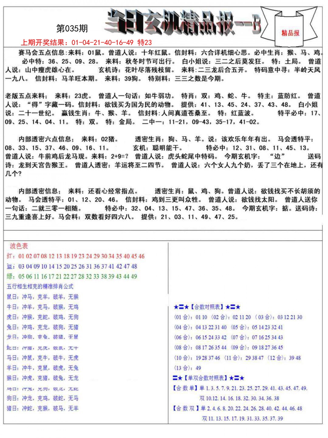 035期当日玄机精品报B[图]