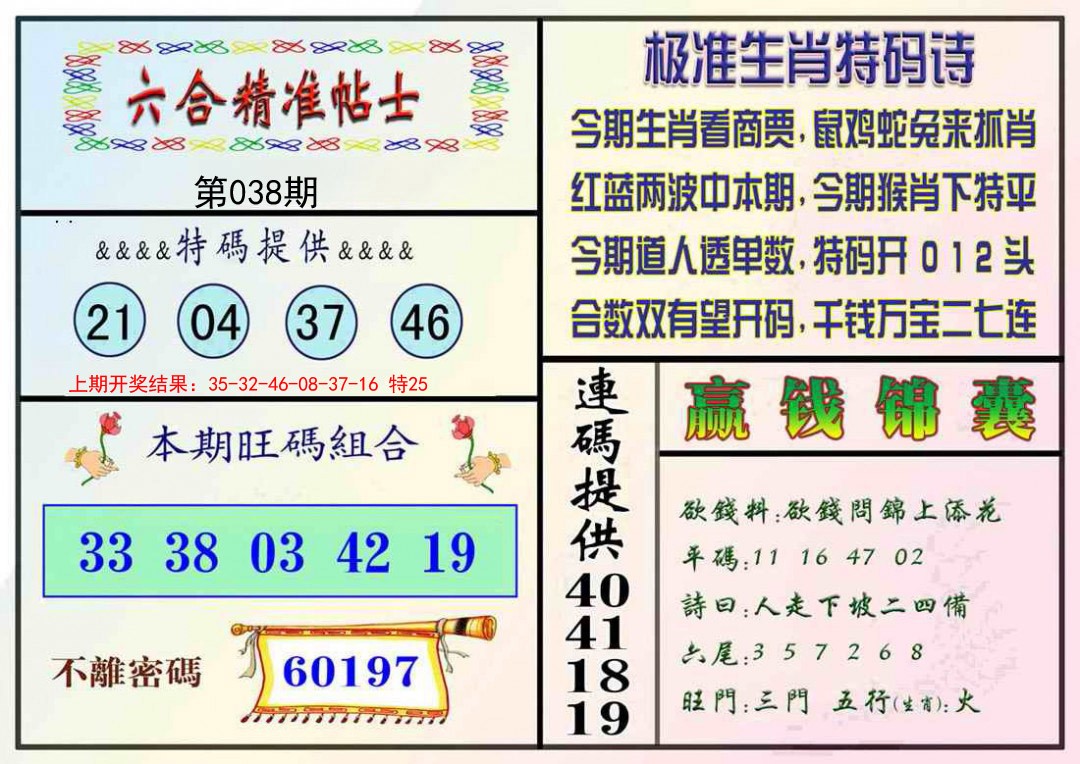 038期精准贴士[图]