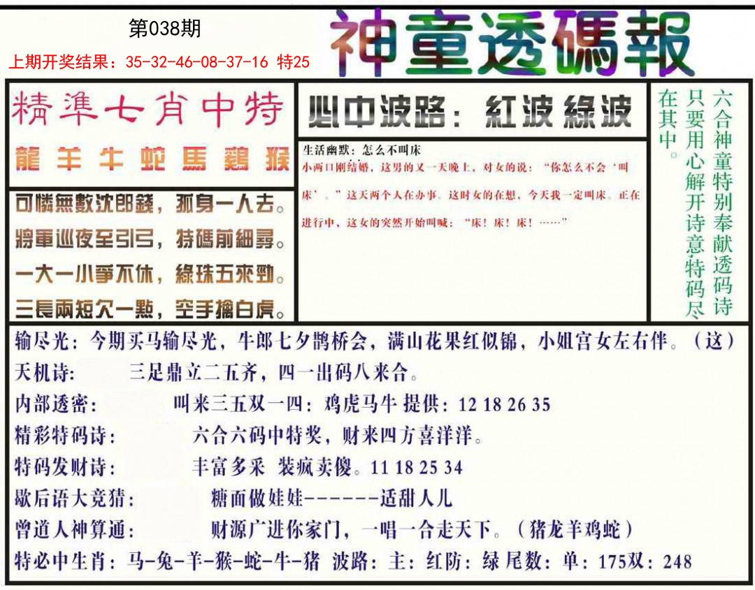 038期神童透码报[图]