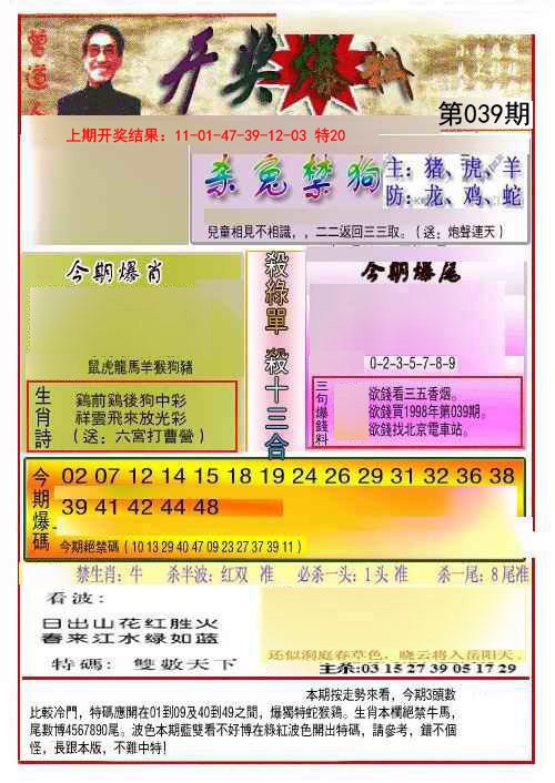 039期开奖爆料(新图推荐)[图]
