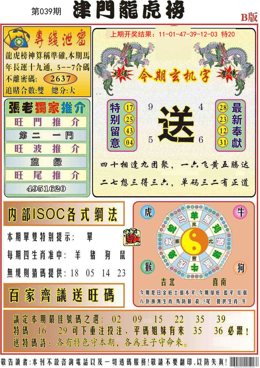 039期津门龙虎榜B[图]