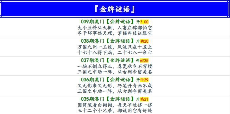 039期金牌谜语[图]