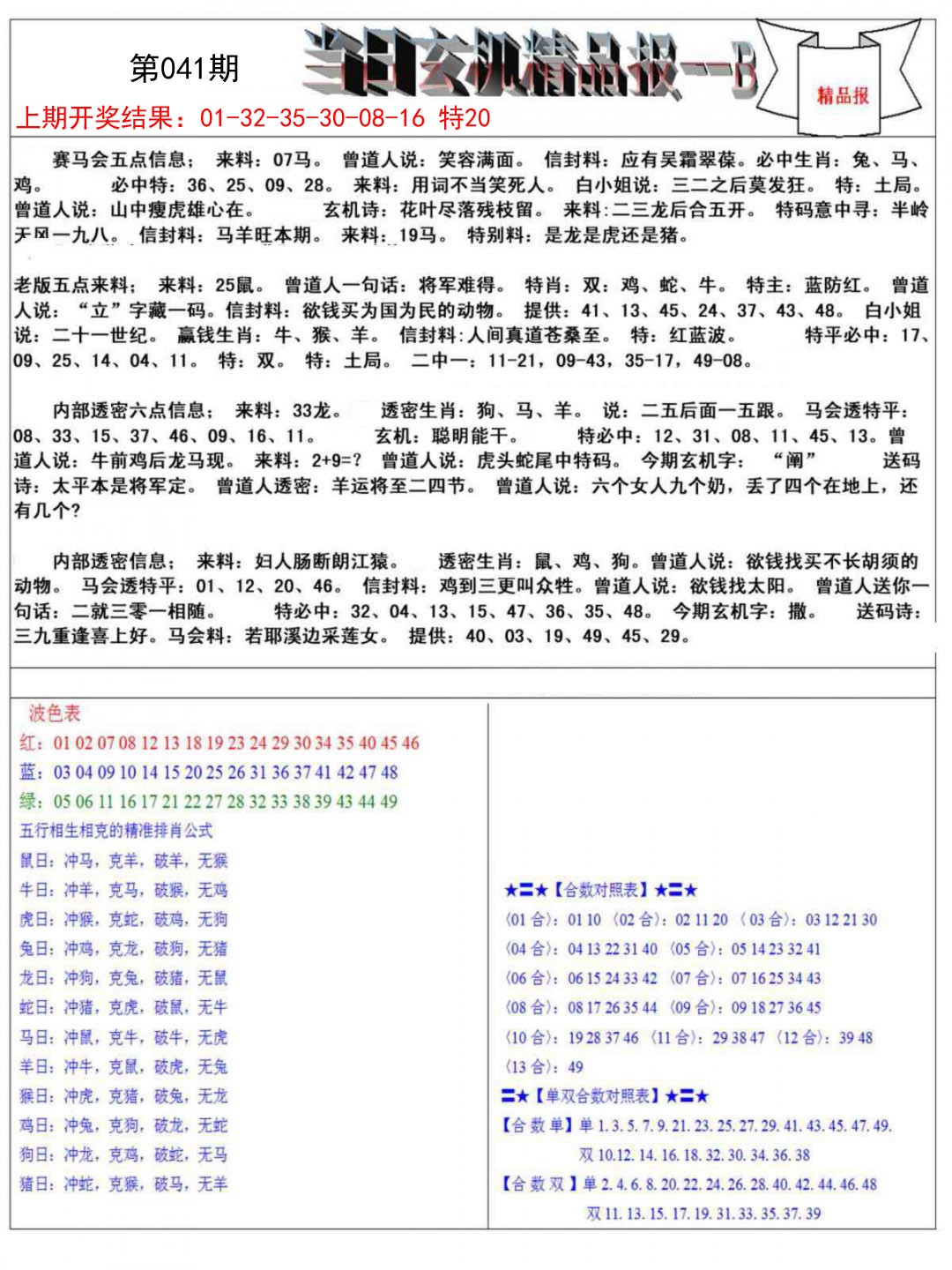 041期当日玄机精品报B[图]
