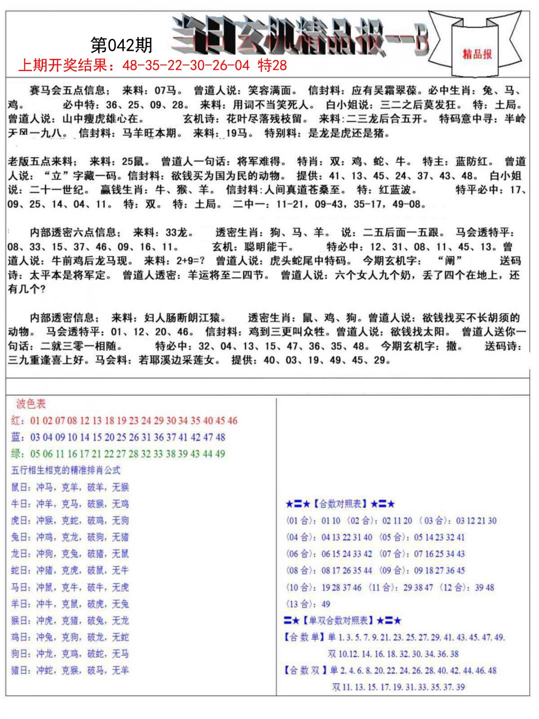 042期当日玄机精品报B[图]