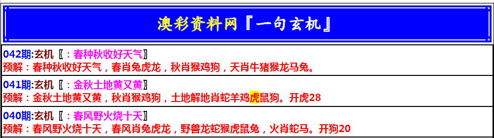 042期澳门一句玄机[图]