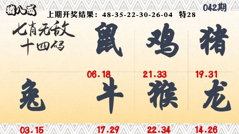 042期七肖无敌14码[图]