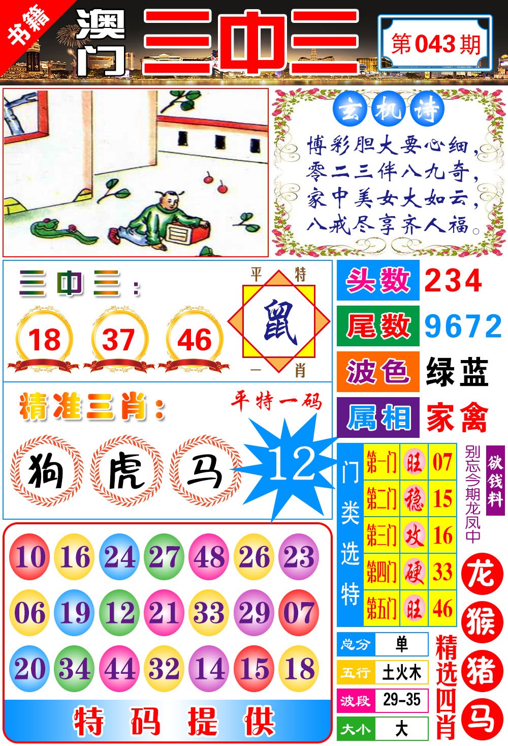 043期澳门宝典三中三[图]
