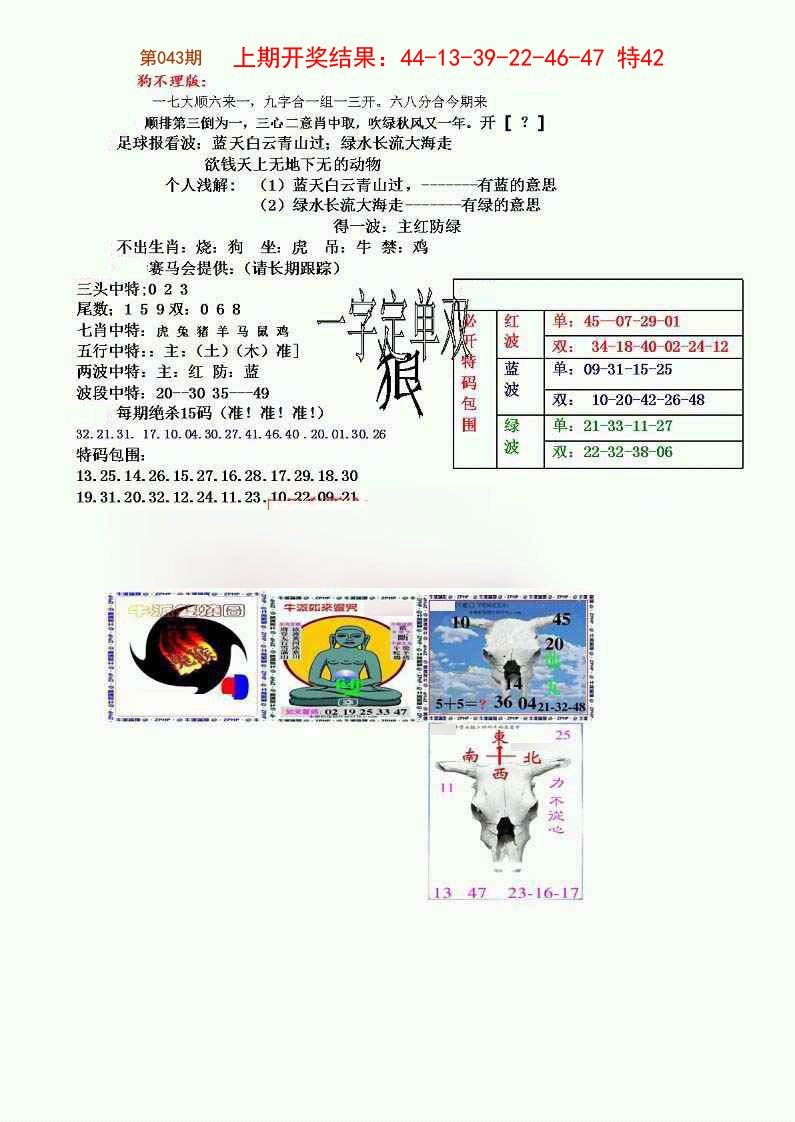 043期狗不理特码报[图]
