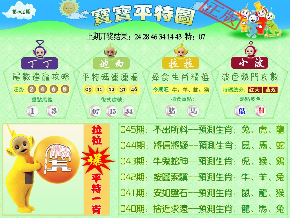 045期天线宝宝平特图[图]