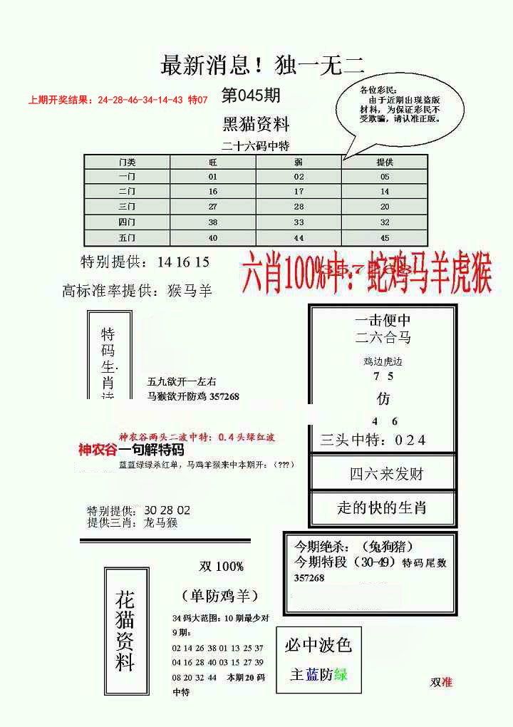 045期独一无二(正)[图]