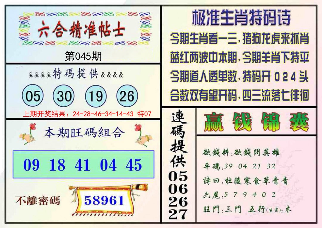 045期精准贴士[图]