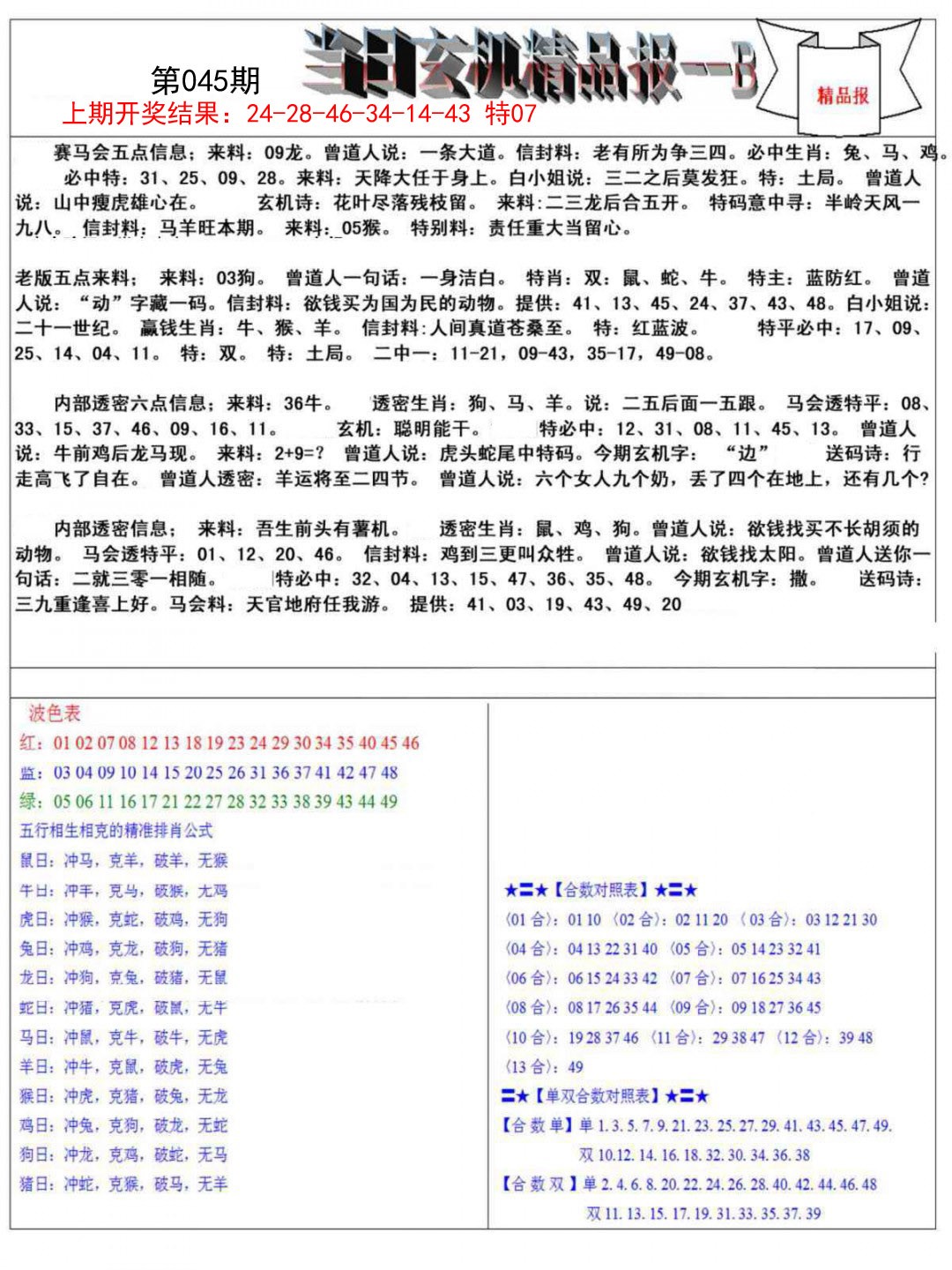 045期当日玄机精品报B[图]