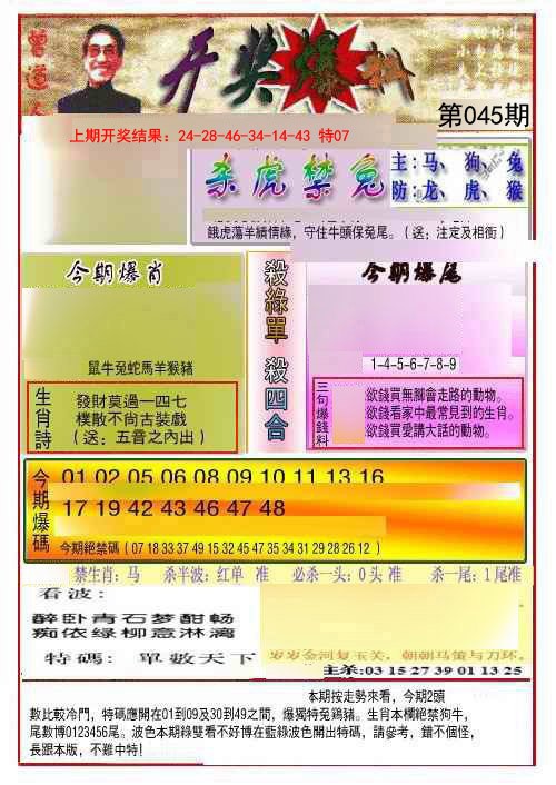 045期开奖爆料(新图推荐)[图]
