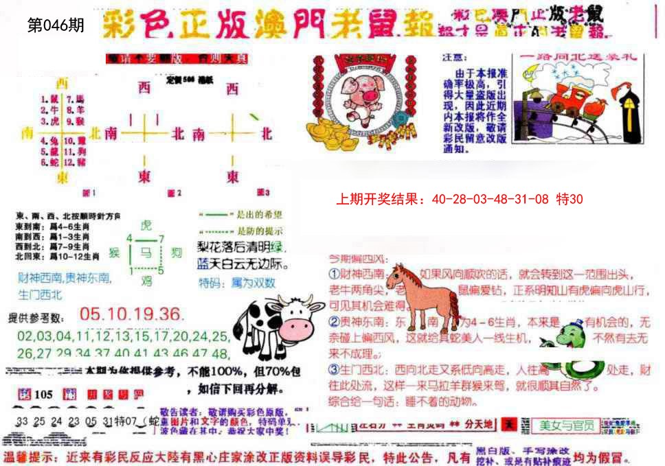046期彩色正版澳门老鼠报[图]
