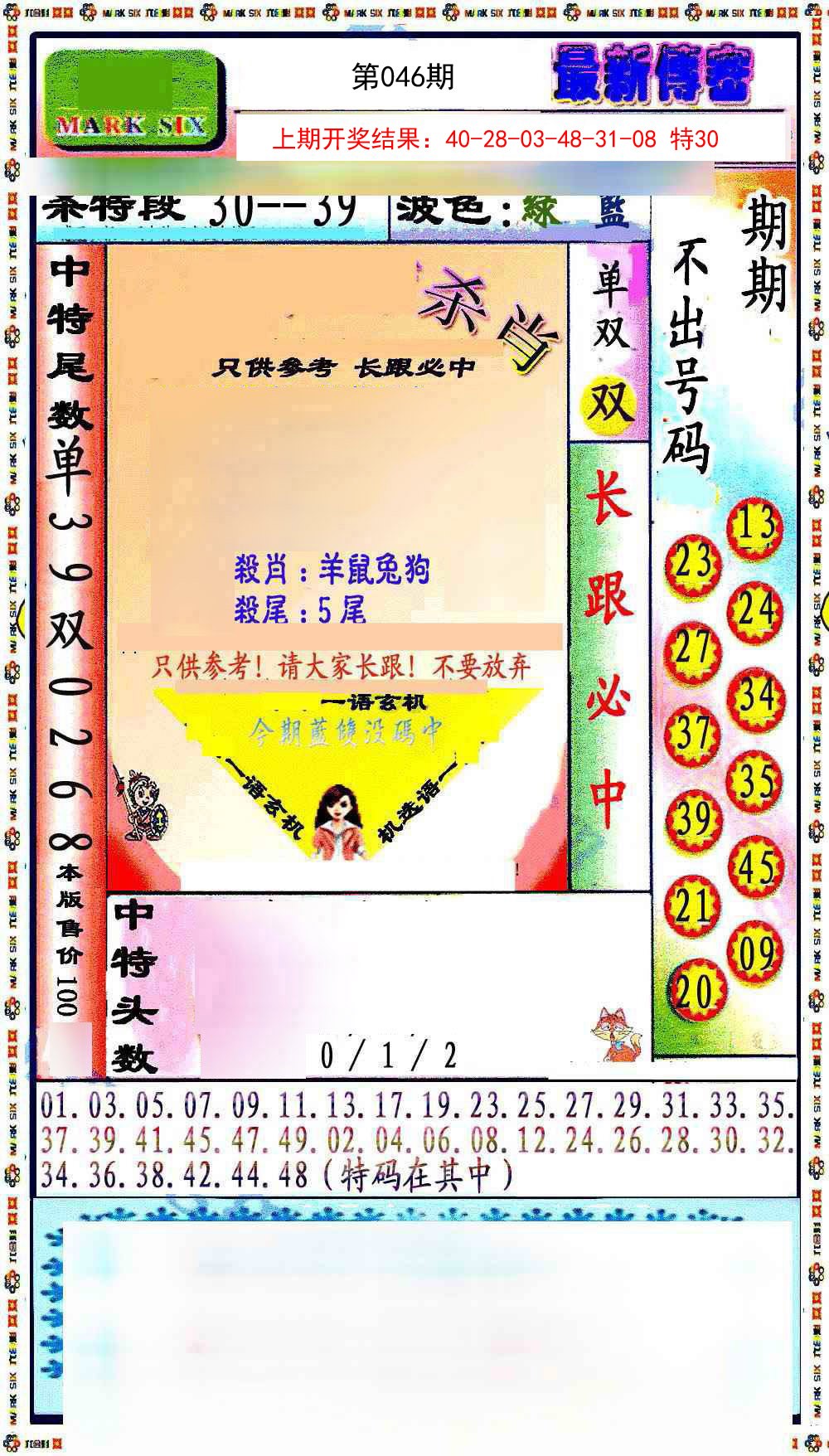 046期最新传密绝杀6肖[图]