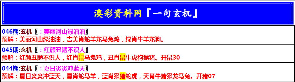 046期澳门一句玄机[图]