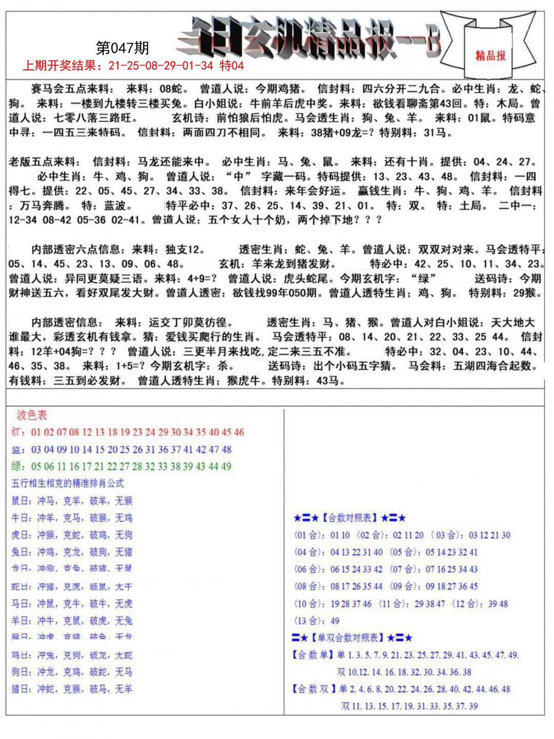 047期当日玄机精品报B[图]