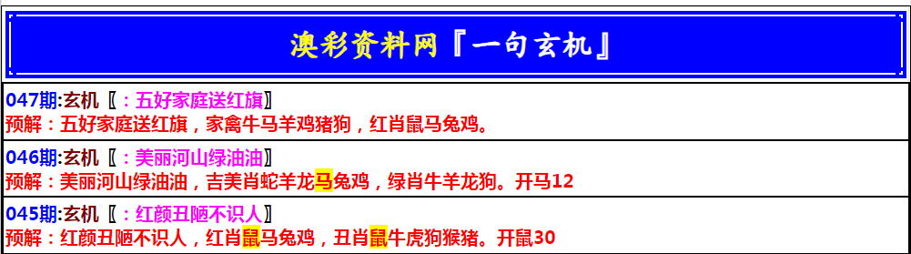 047期澳门一句玄机[图]