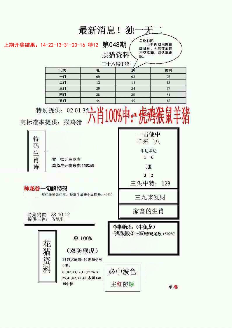 048期独一无二(正)[图]
