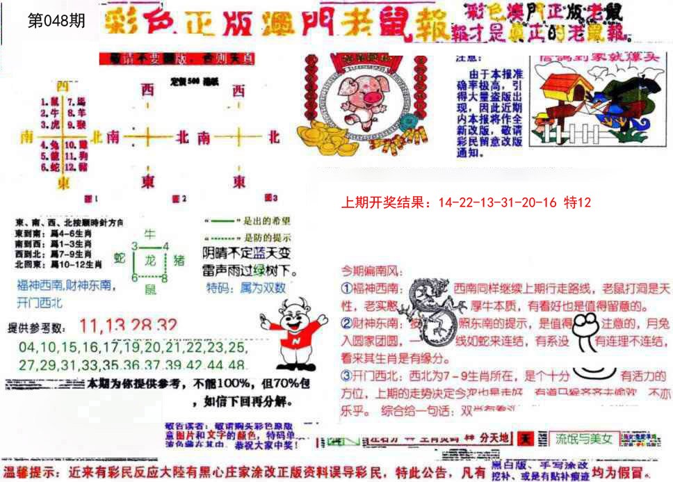 048期彩色正版澳门老鼠报[图]