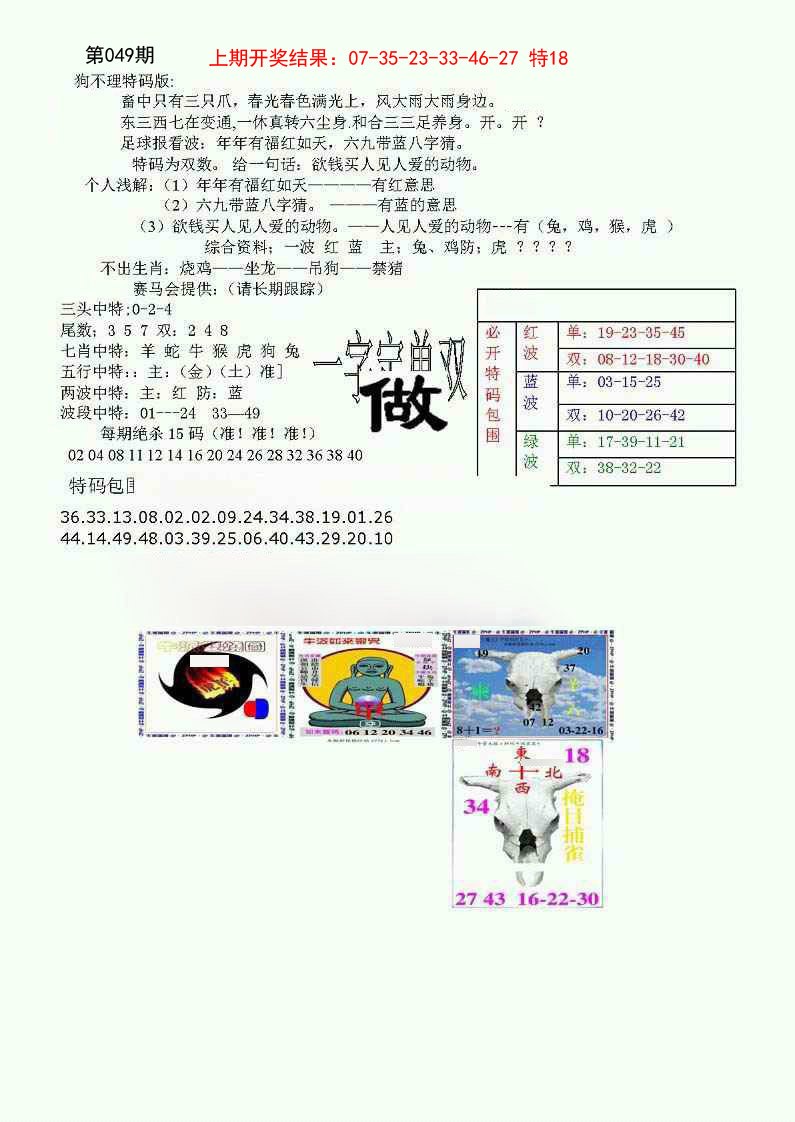 049期狗不理特码报[图]