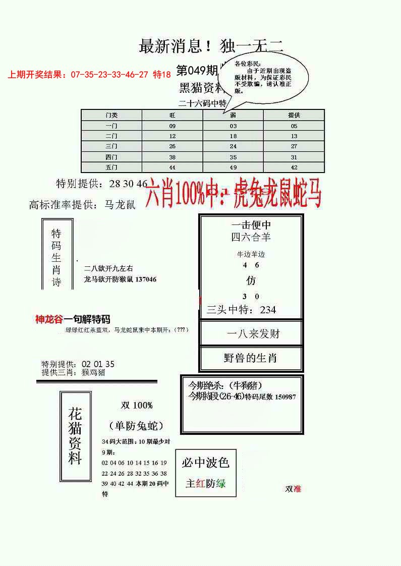 049期独一无二(正)[图]