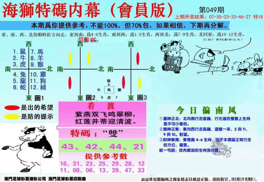 049期另版海狮特码内幕报[图]