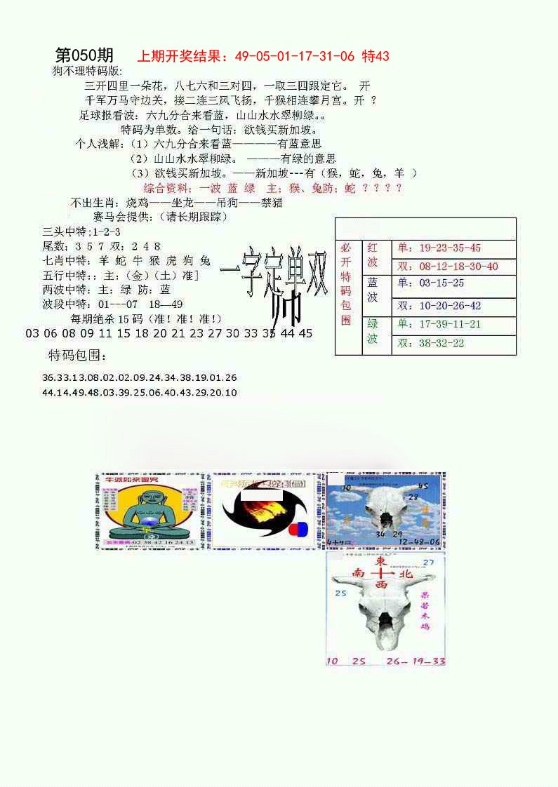 050期狗不理特码报[图]