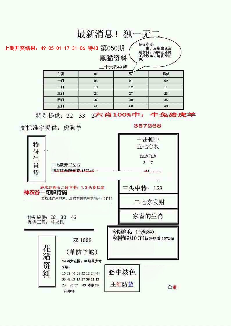 050期独一无二(正)[图]