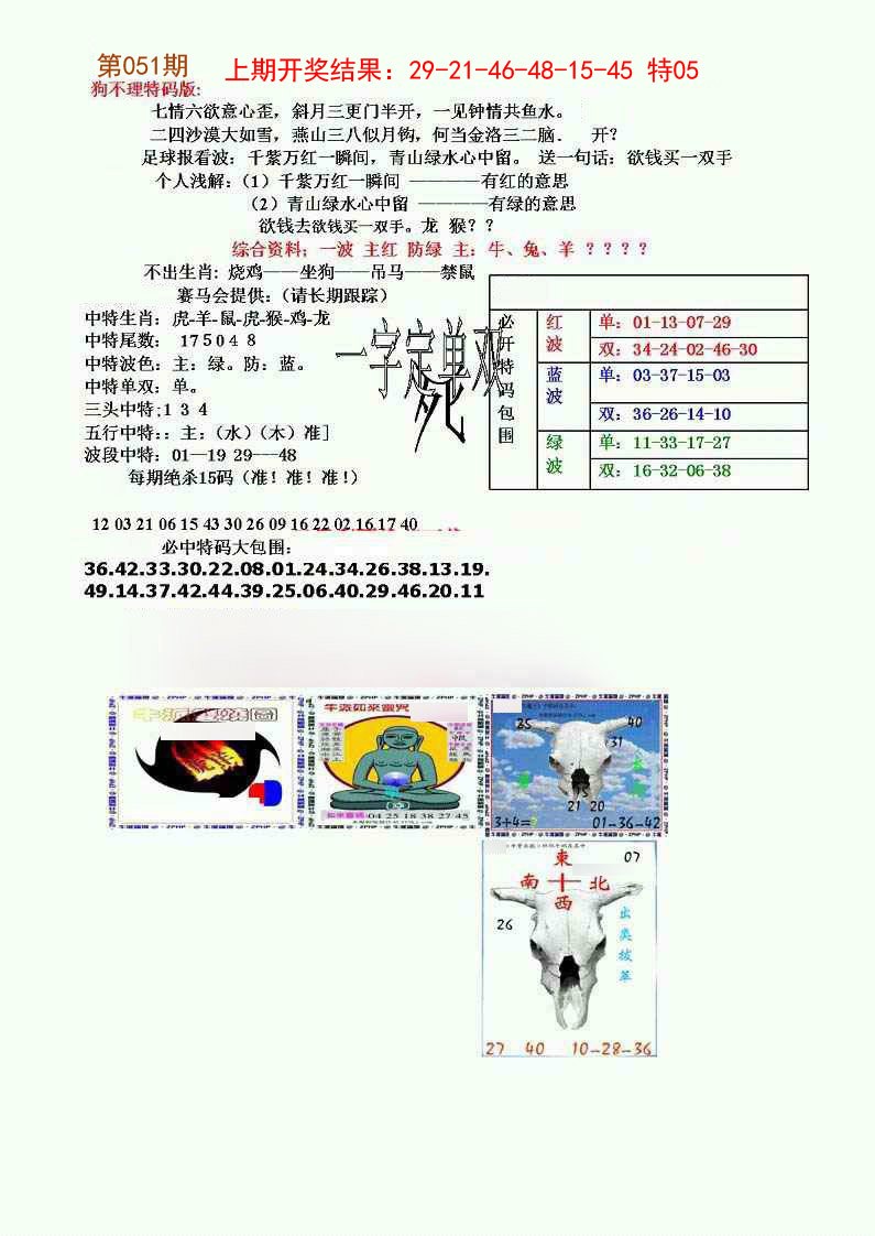 051期狗不理特码报[图]