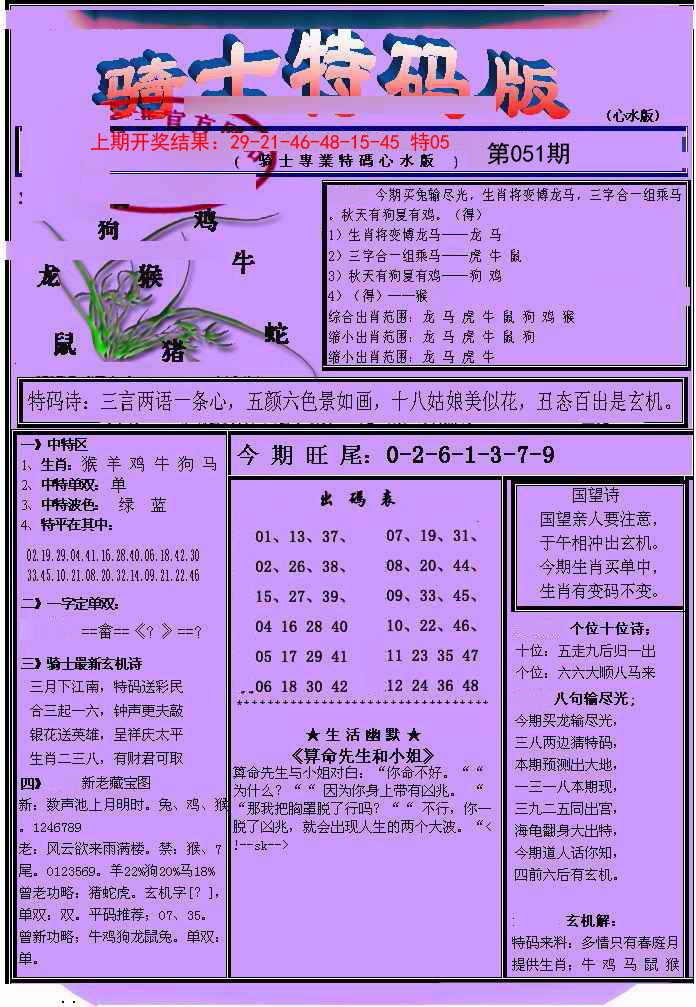 051期骑士特码版[图]