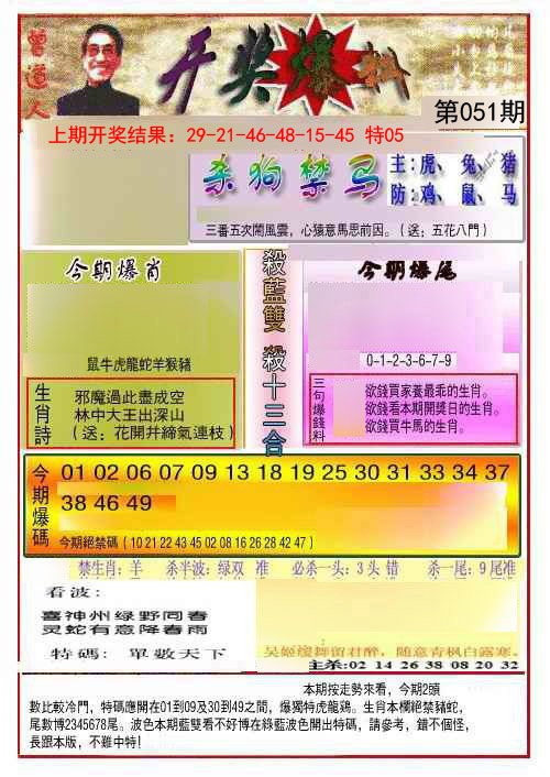 051期开奖爆料(新图推荐)[图]