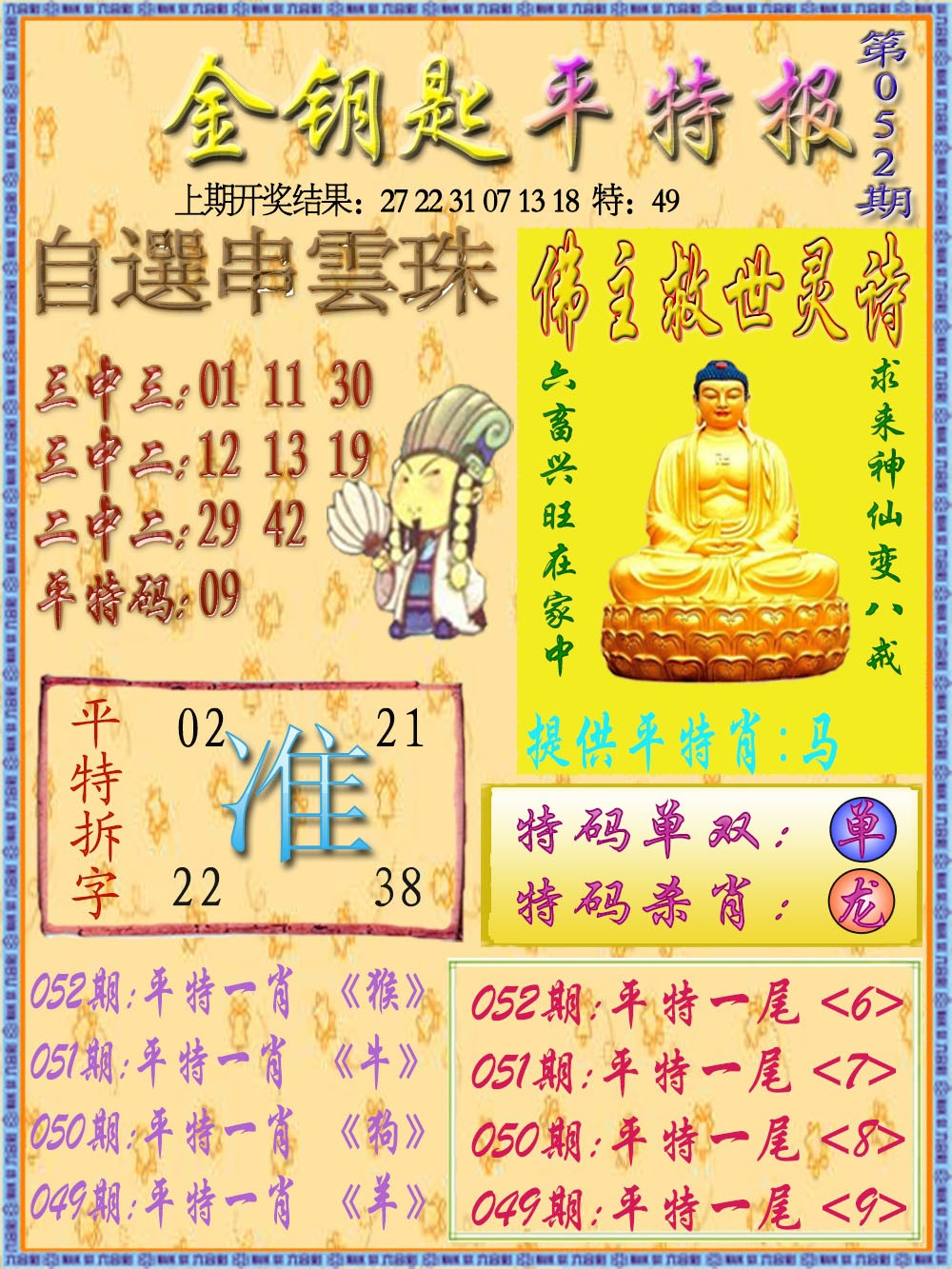 052期金钥匙平特报[图]
