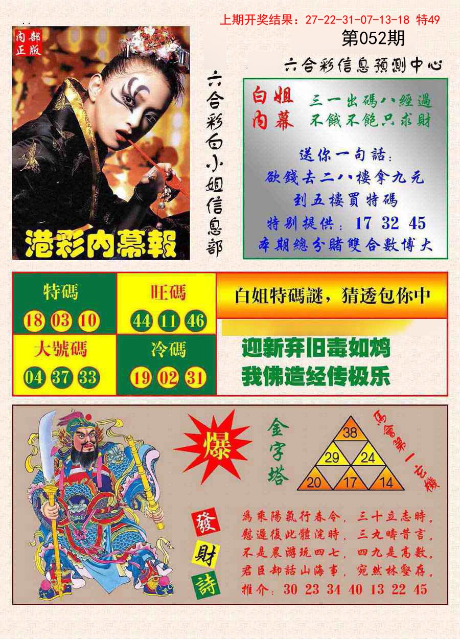 052期港彩内幕报[图]