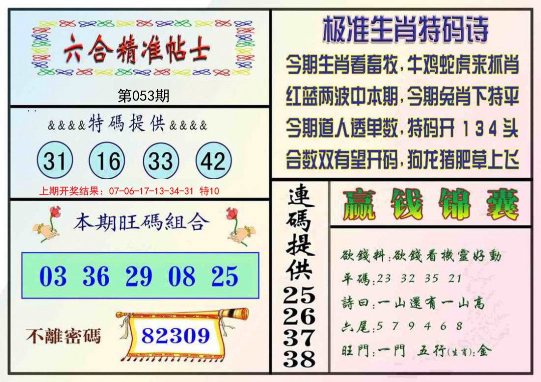 053期精准贴士[图]