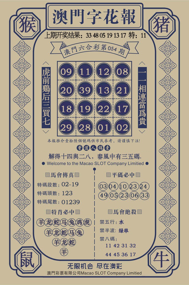 054期澳门字花报[图]