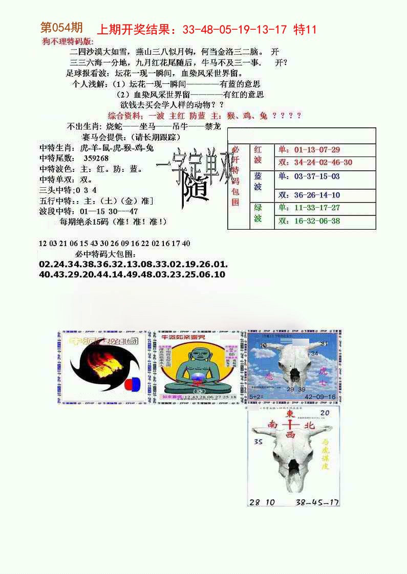 054期狗不理特码报[图]