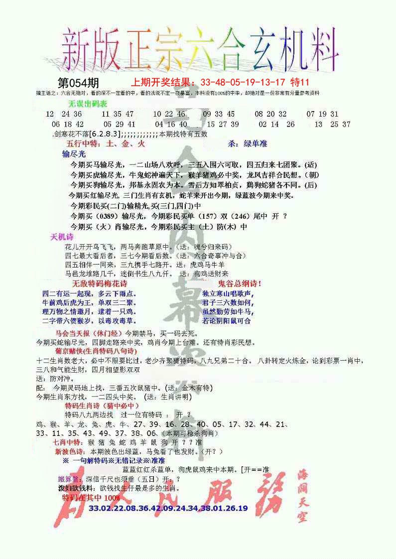 054期正宗六合玄机料[图]